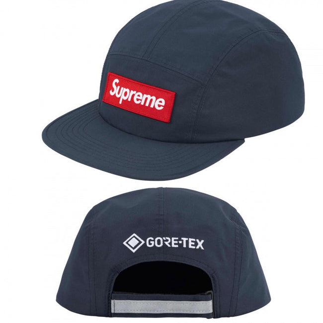 Supreme GORE-TEX Navy Blue 5-Panel Red Box Logo Camp Cap Hover Image