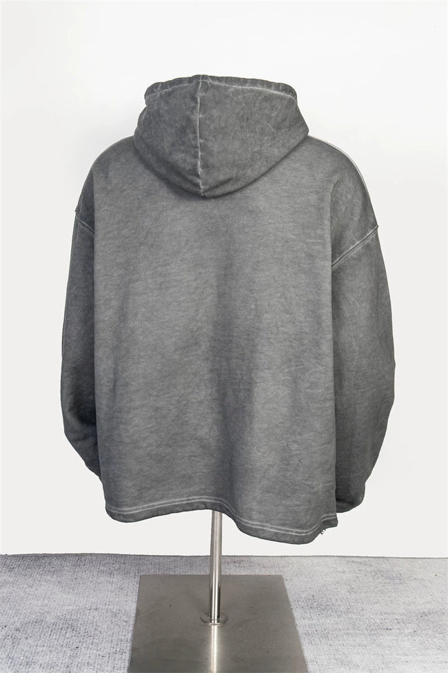 Thug Club Vintage Washed Grey Metal Star Moon Logo Oversized Hoodie, Unisex Main Image