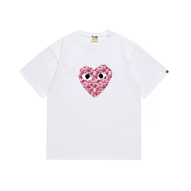 BAPE x PLAY Style Camo Heart Short-Sleeve Tee - White/Pink Hover Image
