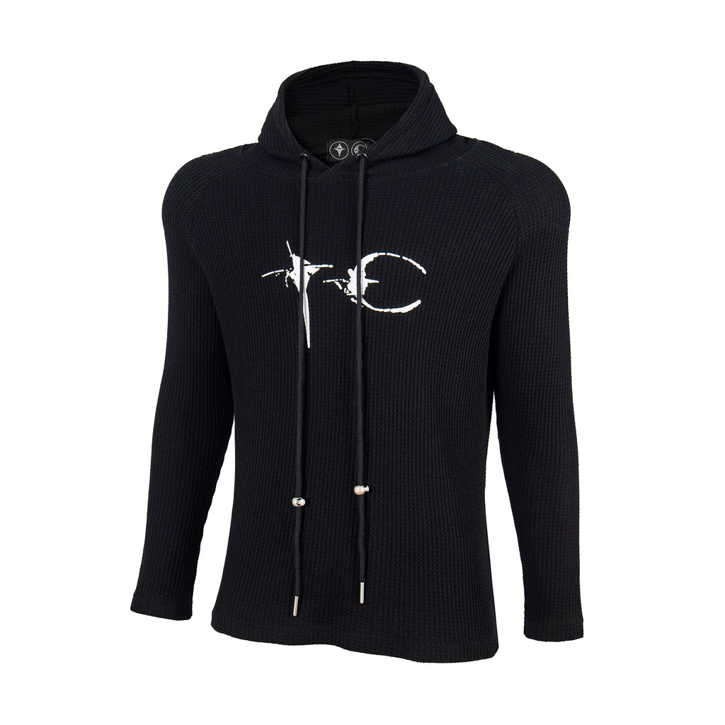 Thug Club TC Logo Waffle Knit Slim Fit Hoodie, Y2K Gothic Long Sleeve Hooded Top