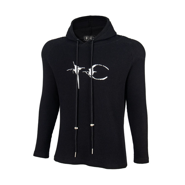 Thug Club TC Logo Waffle Knit Slim Fit Hoodie, Y2K Gothic Long Sleeve Hooded Top Hover Image