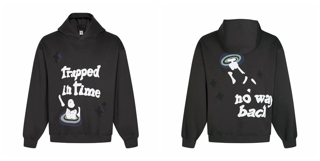 Broken Planet Trapped In Time Black Oversized Graphic Hoodie