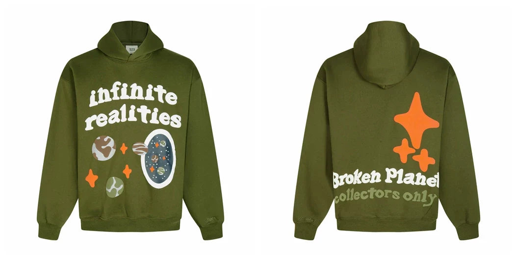Broken Planet Infinite Realities Olive Green Oversized Graphic Hoodie