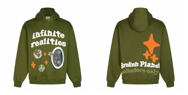 Broken Planet Infinite Realities Olive Green Oversized Graphic Hoodie Hover Image
