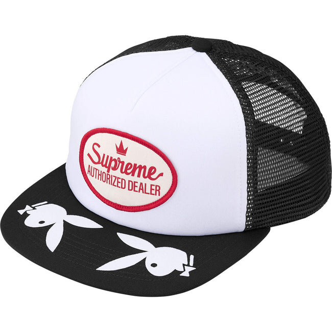 Supreme Authorized Dealer Black and White Trucker Hat Hover Image