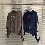 Thug Club Distressed Zip Hoodie with Flame Sleeve Embroidery, Unisex