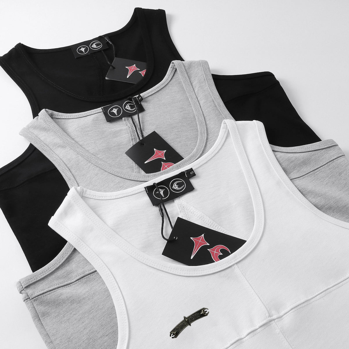 Thug Club Metal Buckle U-Neck Tank Top, Y2K Gothic Sleeveless Vest
