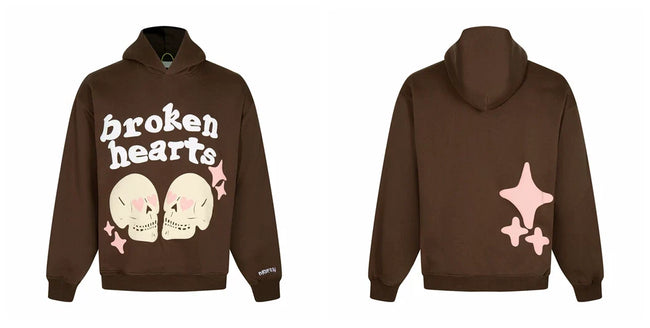 Broken Planet Broken Hearts Brown Oversized Graphic Hoodie Hover Image