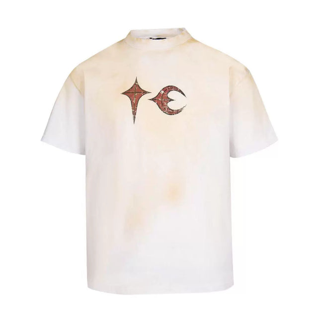 Thug Club Vintage Faded Star Moon Logo White Oversized T-Shirt, Unisex Hover Image