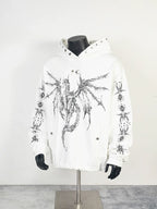 Thug Club White Dragon Graphic Raw Edge Oversized Hoodie, Unisex