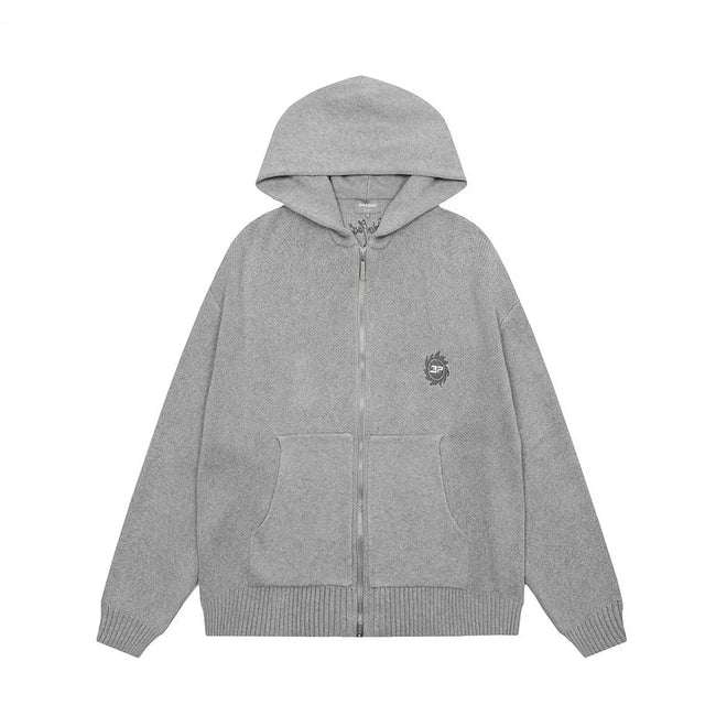 Broken Planet Knit Full Zip Hooded Cardigan - Heather Grey Hover Image