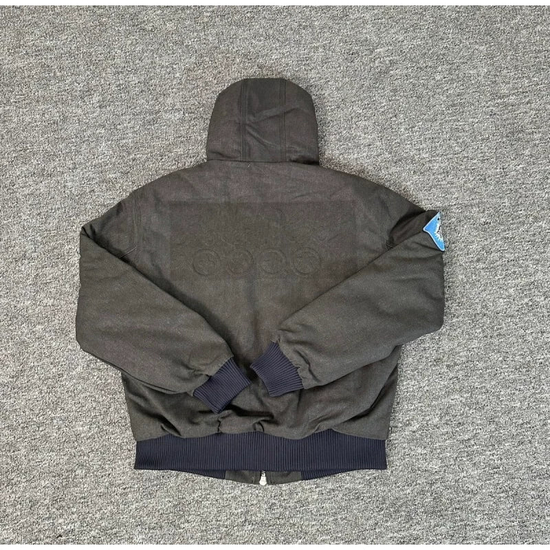 Broken Planet Patched Hooded Work Bomber Jacket - Dark Grey