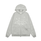 Broken Planet Cracked Planet Zip Up Hoodie - Heather Grey