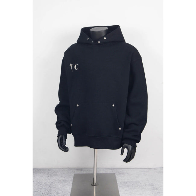 Thug Club Black Metal Stud Star Moon Hoodie, Unisex Hover Image