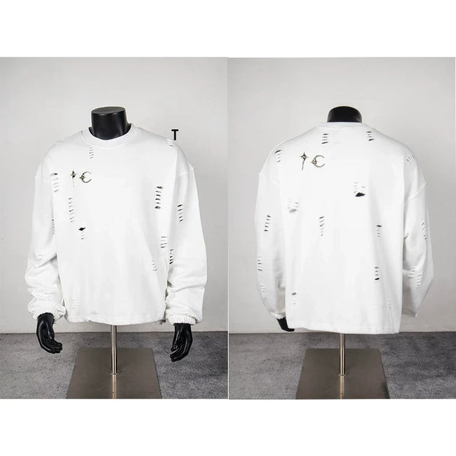 Thug Club White Distressed Ripped Crewneck Sweatshirt, Unisex Hover Image
