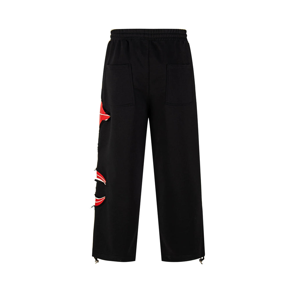 Thug Club Red Patch Distressed Wide Leg Sweatpants, Y2K Gothic Drawstring Streetwear Trousers