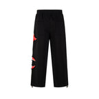 Thug Club Red Patch Distressed Wide Leg Sweatpants, Y2K Gothic Drawstring Streetwear Trousers
