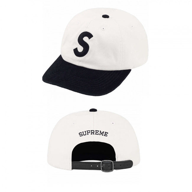 Supreme White and Black S Logo 6-Panel Dad Hat Hover Image
