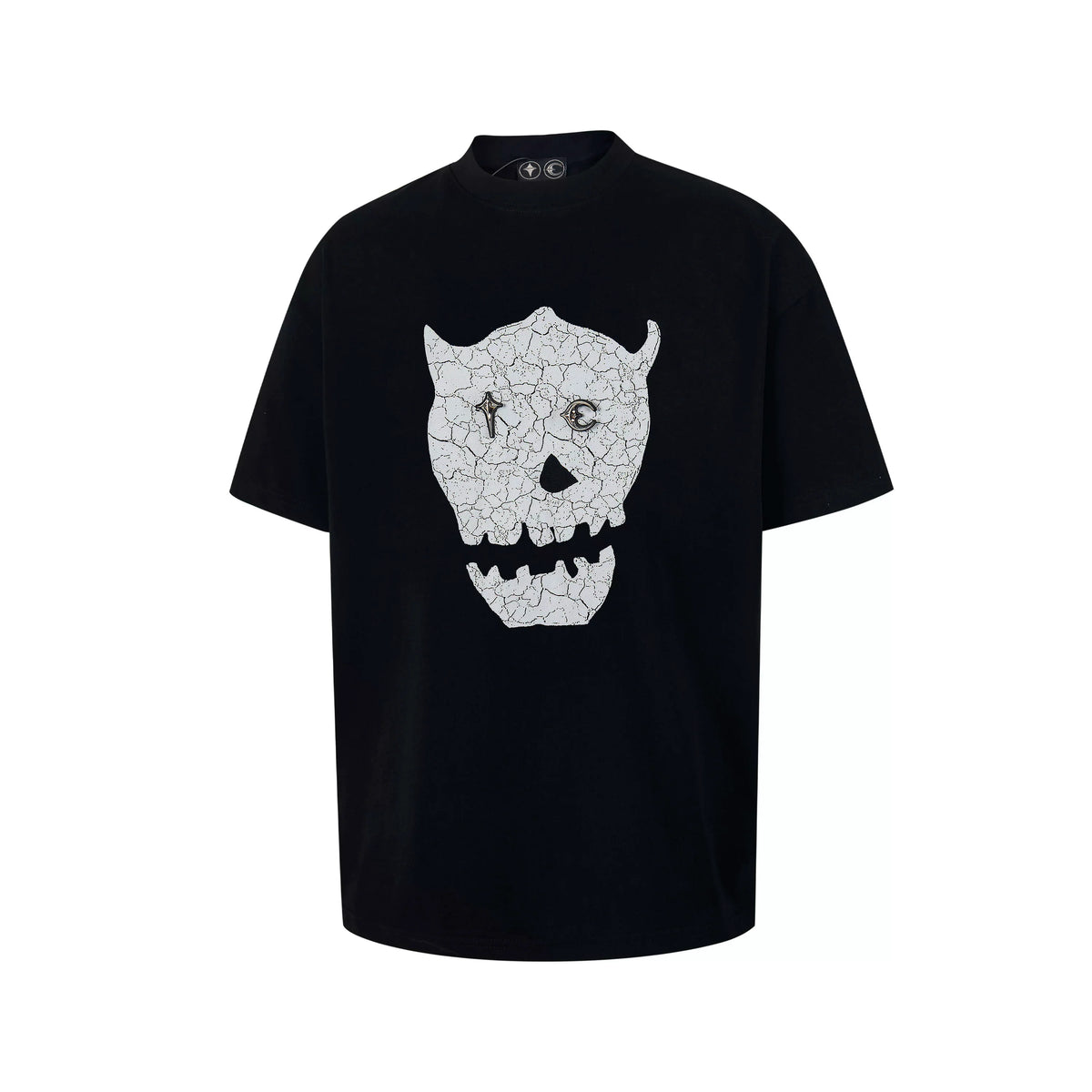 Thug Club Cracked White Devil Skull Black Oversized T-Shirt, Unisex