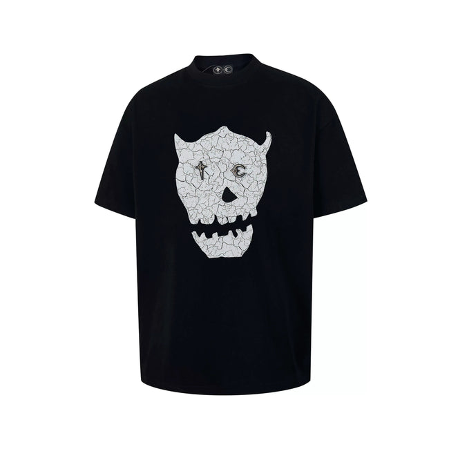 Thug Club Cracked White Devil Skull Black Oversized T-Shirt, Unisex Hover Image