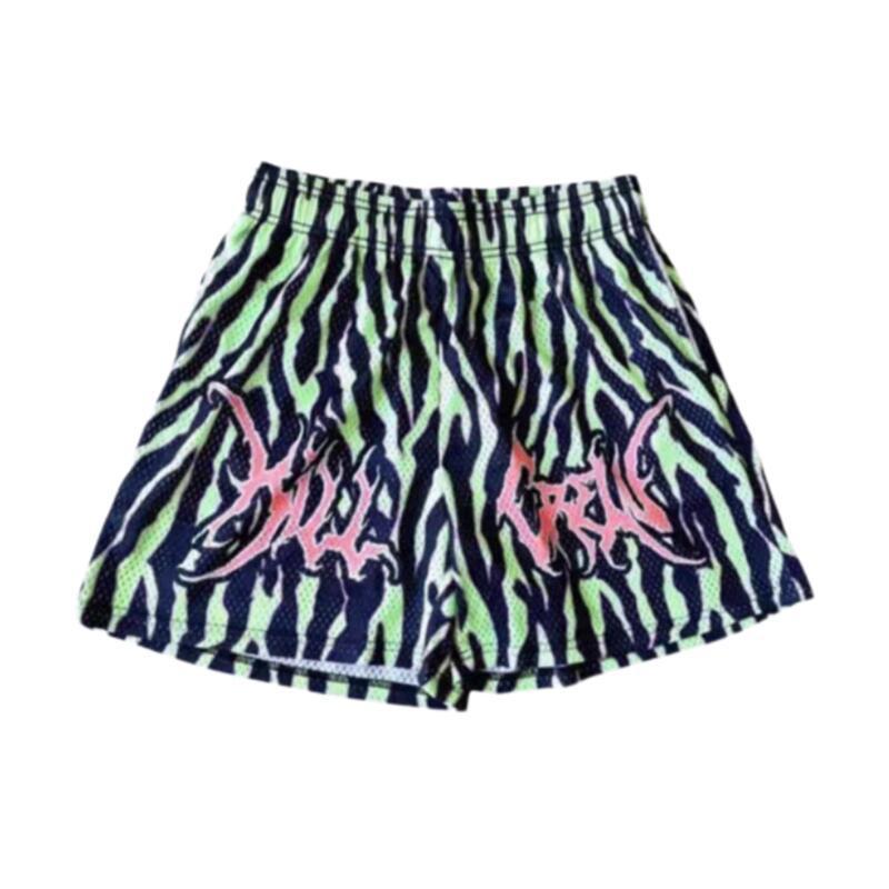 Killcrew Black and Neon Green Zebra Print Athletic Shorts