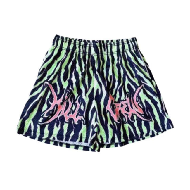Killcrew Black and Neon Green Zebra Print Athletic Shorts Hover Image