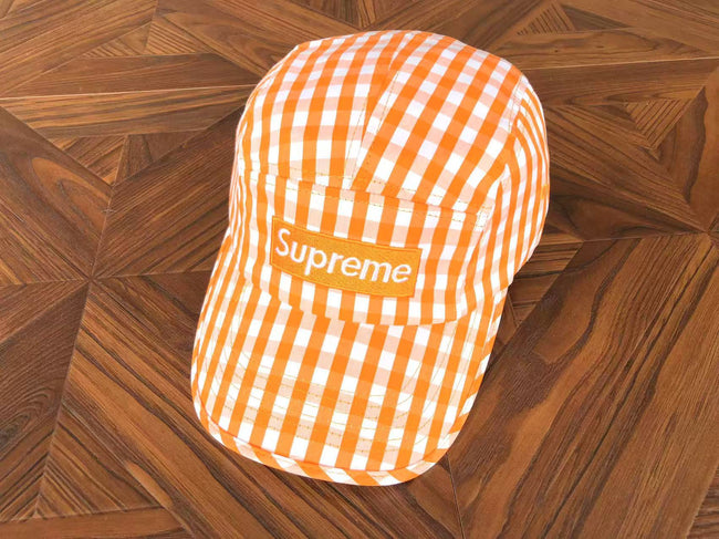 Supreme Orange and White Gingham 5-Panel Box Logo Camp Cap Hover Image