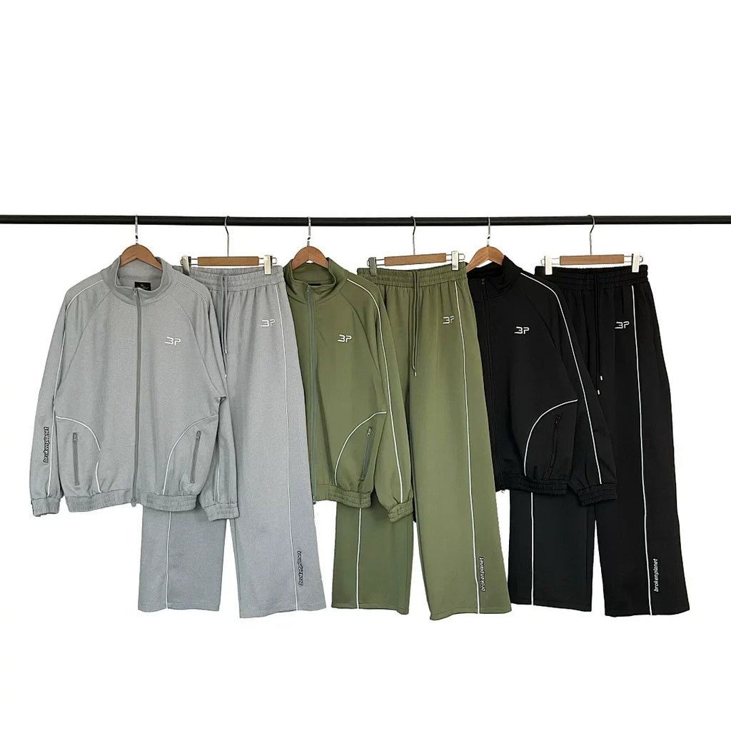 Broken Planet Piping Trim Track Jacket & Wide Leg Pants Set - 3 Colors Available
