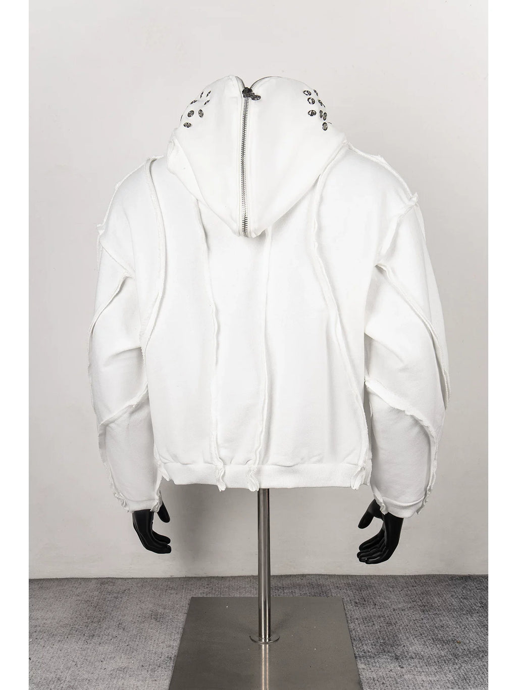 Thug Club White Raw Seam Zip-Up Cropped Hoodie, Unisex
