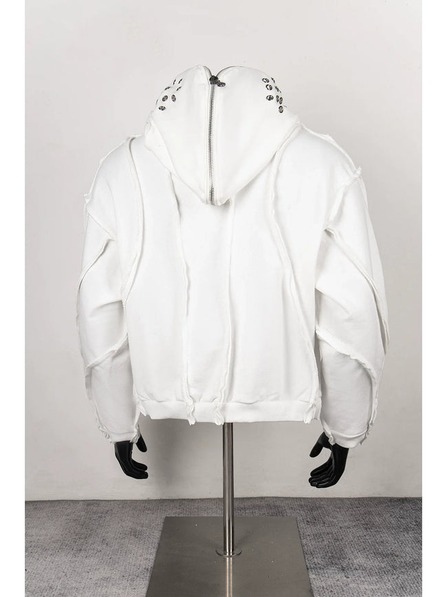 Thug Club White Raw Seam Zip-Up Cropped Hoodie, Unisex Main Image
