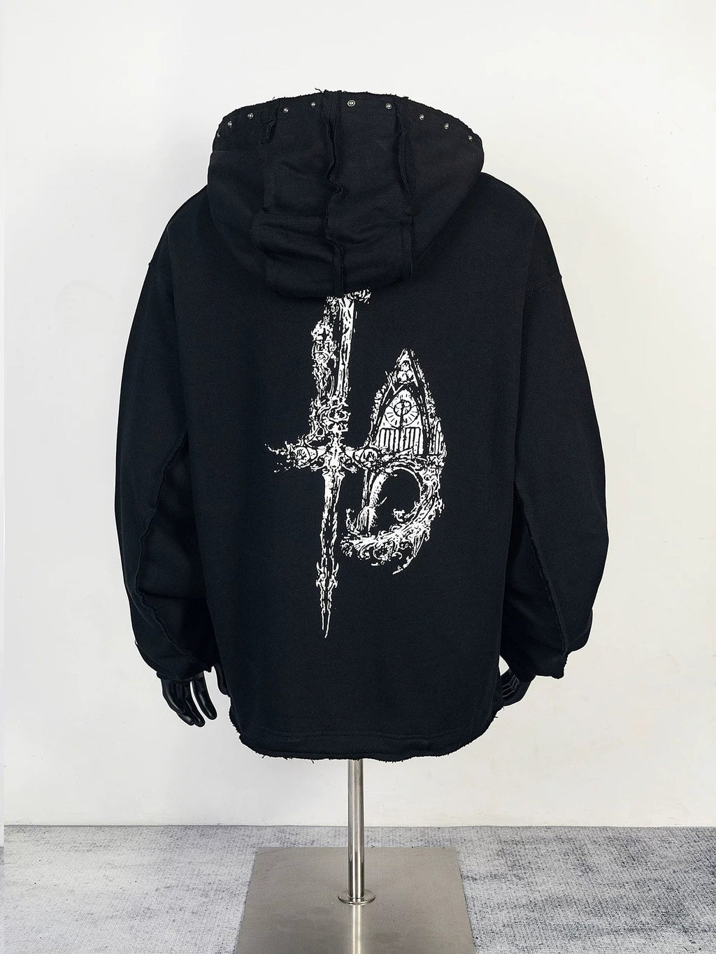 Thug Club Black Dragon Graphic Raw Edge Oversized Hoodie, Unisex