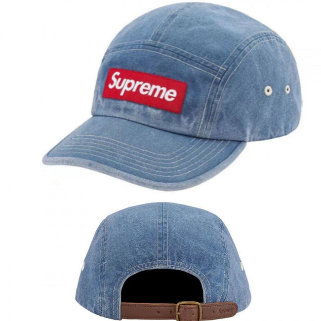 Supreme Light Blue Denim 5-Panel Red Box Logo Camp Cap Hover Image