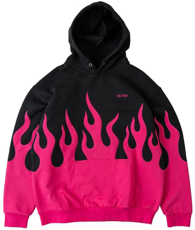 Killcrew Flame Graphic Black and Pink Hoodie Hover Image