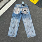 Thug Club Heavy Distressed Bleached Wide Leg Jeans, Y2K Ripped Baggy Denim Pants