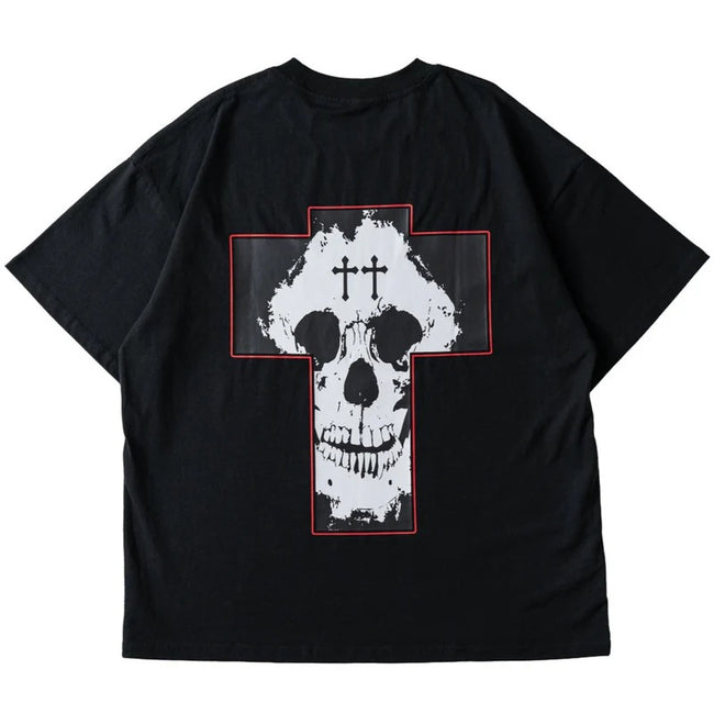 Killcrew Cross Skull Black and White Graphic T-Shirt Hover Image