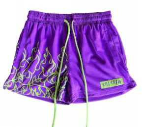 Killcrew Flame Graphic Purple and Green Mesh Shorts