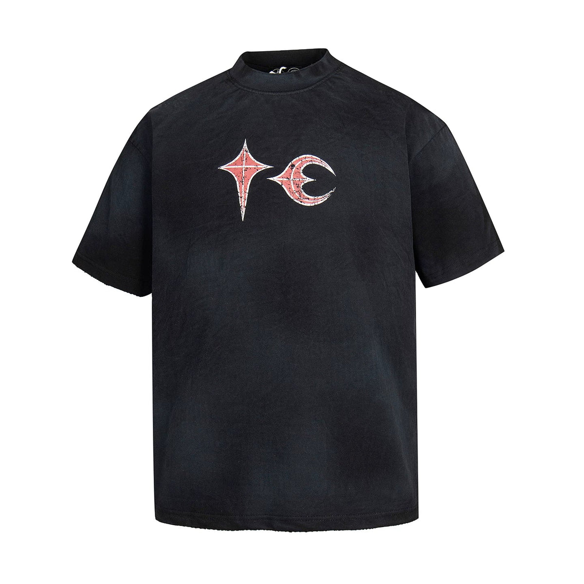 Thug Club Vintage Washed Black Red Star Moon Graphic Oversized T-Shirt, Unisex