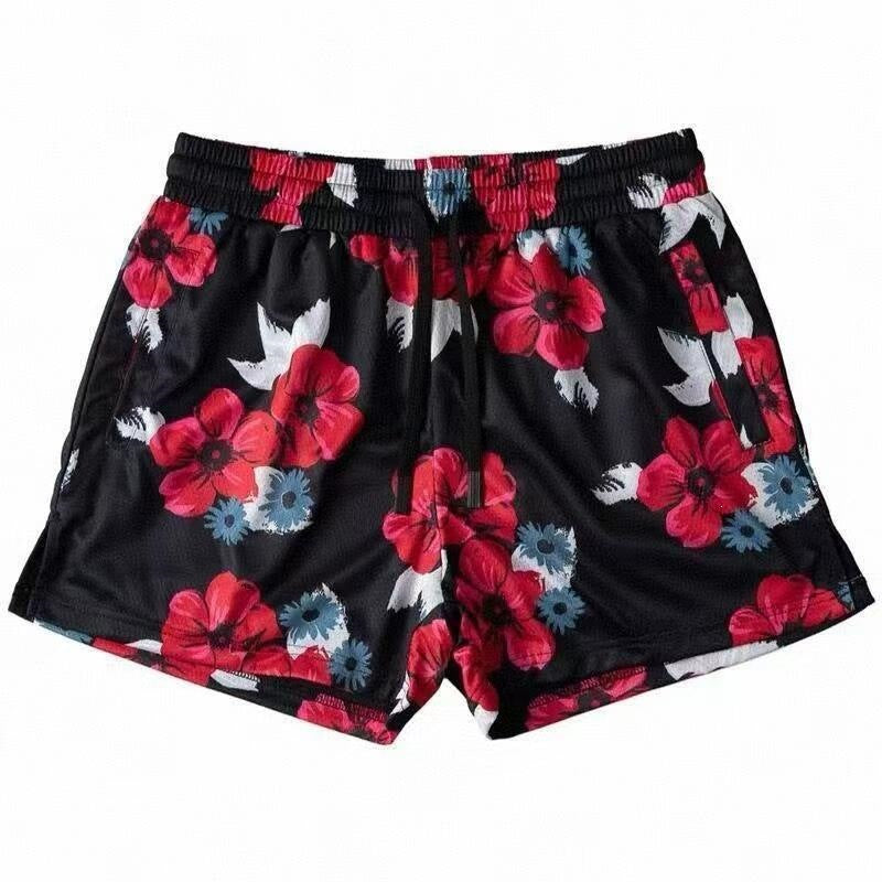 Black, Red, and Blue Floral Athletic Shorts