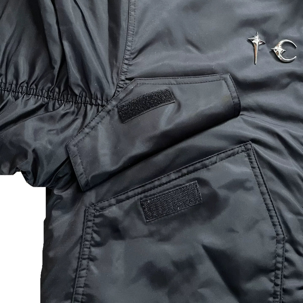 Thug Club Ruched Back MA1 Bomber Jacket, Y2K Gothic Multi-Pocket Flight Coat