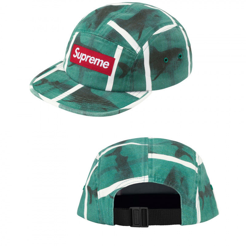 Supreme Green Shark Print 5-Panel Red Box Logo Camp Cap
