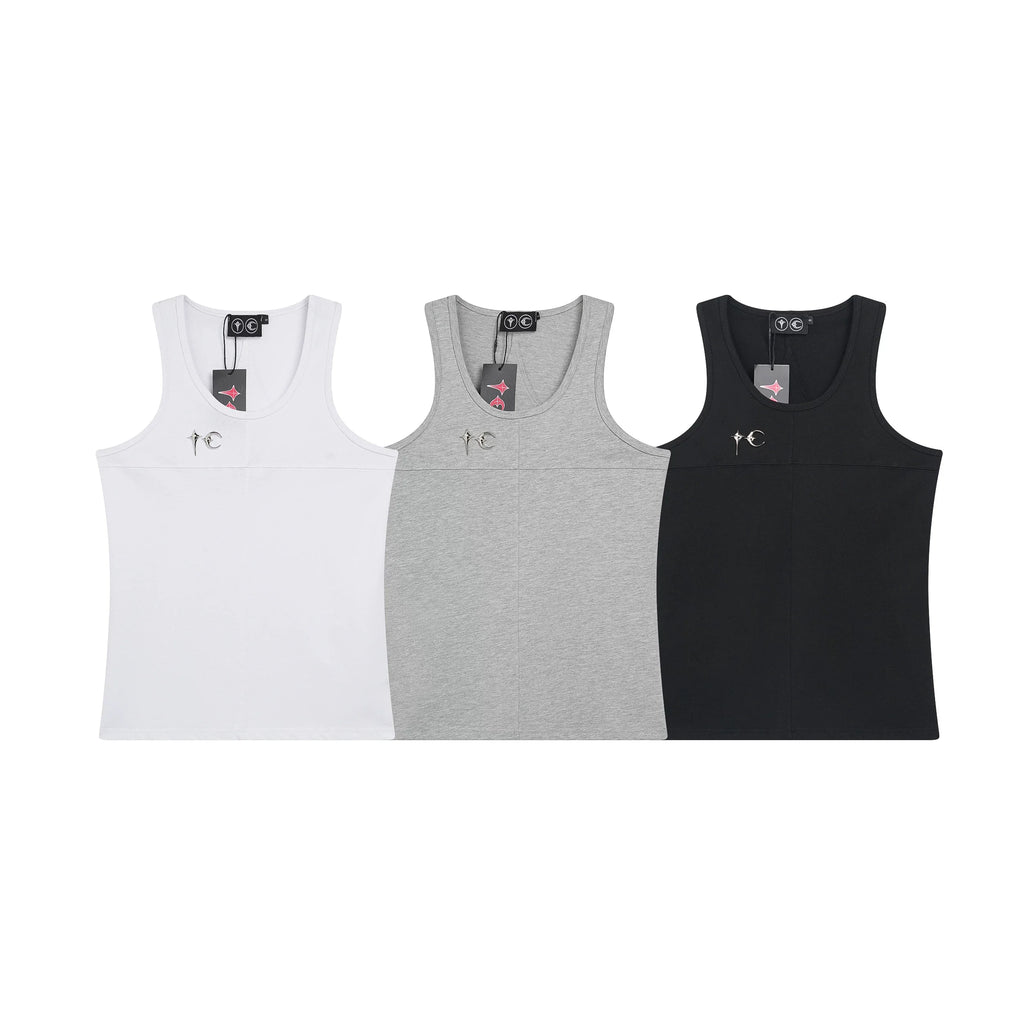 Thug Club Metal TC Logo U-neck Tank Top, Y2K Gothic Sleeveless Vest
