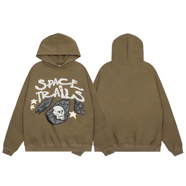 Broken Planet Space Trails Brown Oversized Graphic Hoodie Hover Image