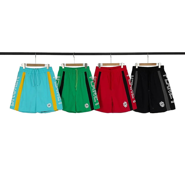 Broken Planet Side Letter Print Color‑Block Sport Shorts (4 Colors) Main Image