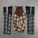 Broken Planet Plaid Patchwork Wide Leg Pants‑2 Colors