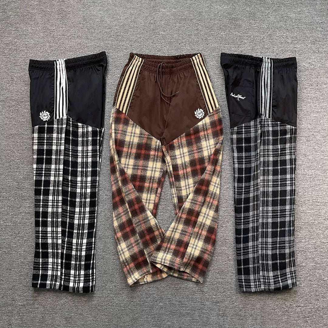 Broken Planet Plaid Patchwork Wide Leg Pants‑2 Colors