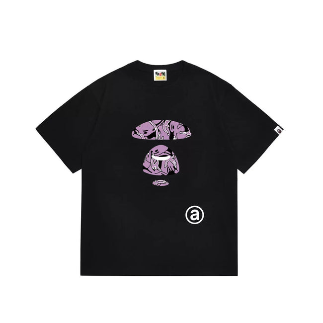 BAPE Style Abstract Deconstructed Ape Head Tee - Black/Purple Hover Image