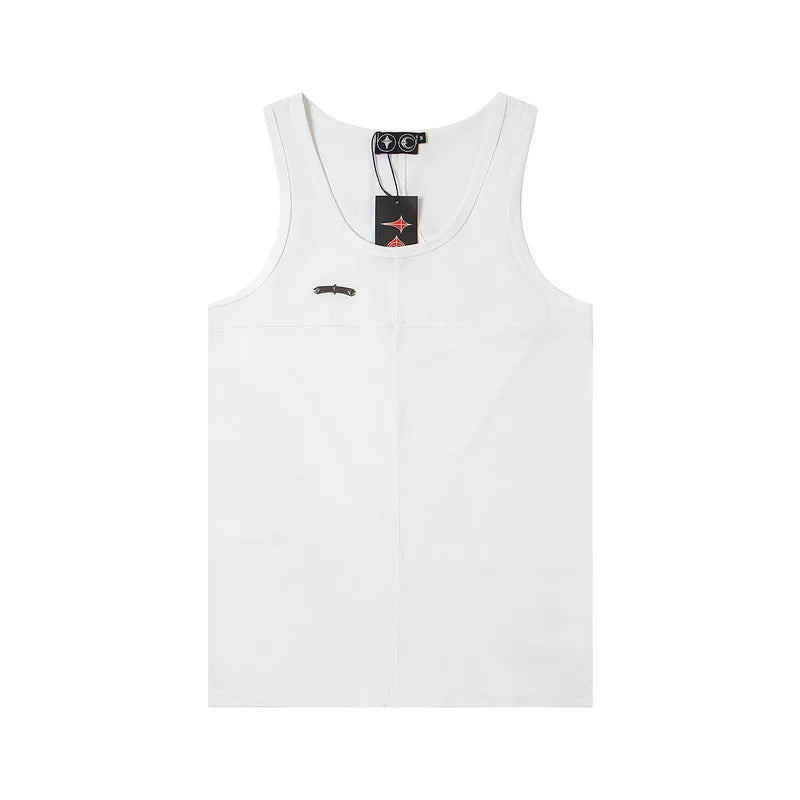 Thug Club Embroidered Logo U-Neck Tank Top, Y2K Gothic Sleeveless Vest