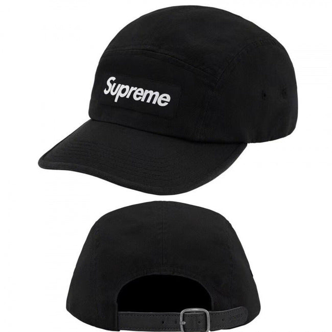 Supreme Black 5-Panel Box Logo Camp Cap with Leather Strap Hover Image