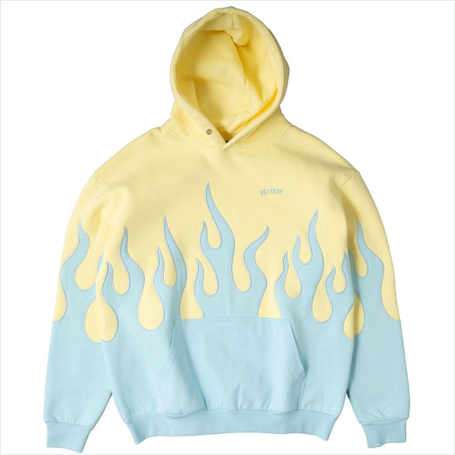 Killcrew Flame Graphic Pastel Yellow and Light Blue Hoodie Hover Image