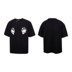 Thug Club Double Skull Print Waffle Knit Oversized T-shirt, Y2K Gothic Short Sleeve Tee